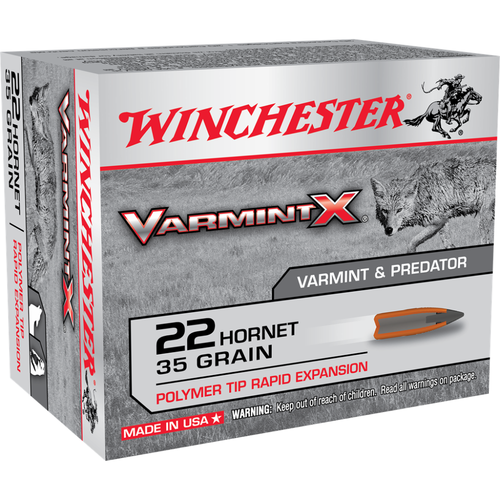Winchester Varmint X Rifle Ammunition .22 Hornet 35 gr. PT 3100 fps 20/ct Winchester Varmint X Rifle Ammunition .22 Hornet 35 gr. PT 3100 fps 20/ct