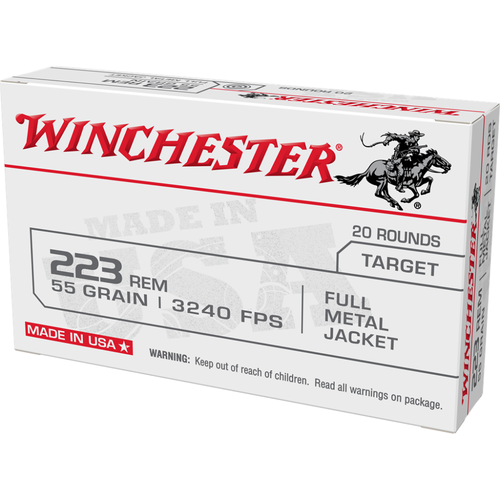 Winchester Target Rifle Ammunition .223 Rem 55 gr. FMJ 3240 fps 20/ct Winchester Target Rifle Ammunition .223 Rem 55 gr. FMJ 3240 fps 20/ct
