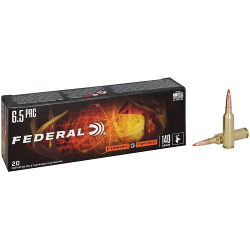 Federal Fusion Tipped Rifle Ammunition 6.5 PRC 140gr PT 2975 fps 20/ct Federal Fusion Tipped Rifle Ammunition 6.5 PRC 140gr PT 2975 fps 20/ct