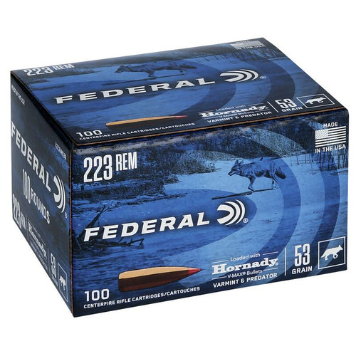 Federal Varmint & Predator Rifle Ammunition .223 Rem 53 gr FMJ 3400 fps 100/ct Federal Varmint & Predator Rifle Ammunition .223 Rem 53 gr FMJ 3400 fps 100/ct