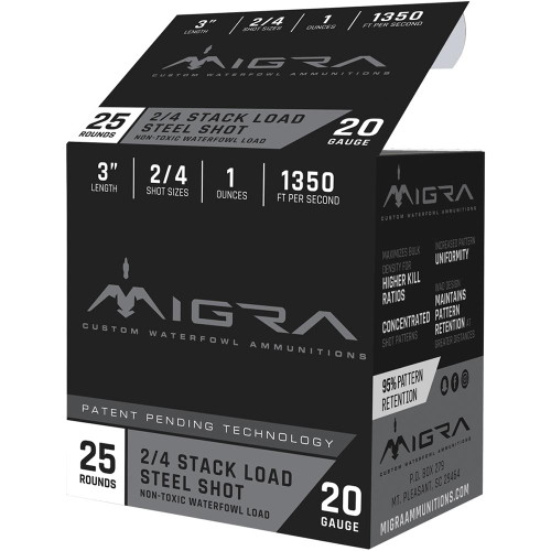 Migra Waterfowl Steel Shot Shotshell 20 ga 3" 1 oz 1350 fps 2 4 25/ct