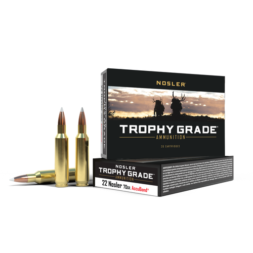 Nosler Trophy Grade Rifle Ammunition .22 Nosler 70 gr AB 2950 fps 20/ct