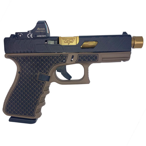 Glock 19 Gen 3 Custom "Threaded Gold Barrel Tarpon FDE Frame" Handgun 9mm Luger 15/rd Magazines (2) 4.6" Threaded Barrel with Burris Fast Fire II Red Dot Austria