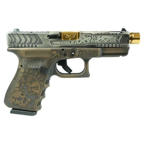 Glock 19 Gen 3 Custom "Viking in Colonial Brown" Handgun 9mm Luger 15rd Magazines (2) 4.6" Threaded Gold Barrel USA