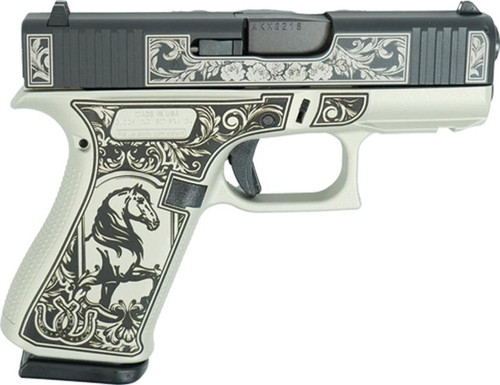 Glock 43X "Glock & Horses" Black/Gray Handgun 9mm Luger 10rd Magazines(2) 3.4" Barrel Accessory Rail USA Made