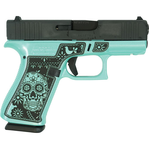 Glock 43X "Sugar Skull Glitter" Robin's Egg Blue Handgun 9mm Luger 10rd Magazines(2) 3.4" Barrel Accessory Rail USA Made