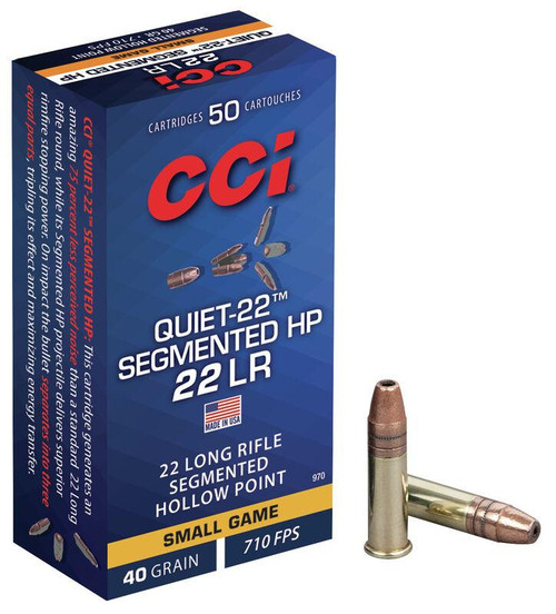 CCI Quiet-22 Segmented HP Rimfire Ammunition .22 LR 40 gr HP 710 fps 50/ct