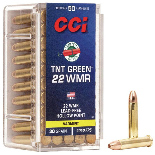 CCI TNT Green Rimfire Ammunition .22 WMR 30 gr HP 2050 fps 2000/ct Case (40-50/ct Boxes)