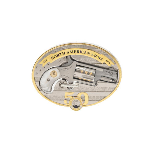 North American Arms 50th Anniversary Belt Buckle 22 LR 5rd Capacity 1.125" Barrel Faux Pearl Grip