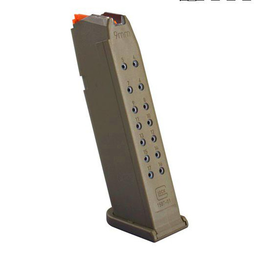 Glock Gen5 Factory Magazine G17 G17L G19 G19X G26 G34 9mm Luger - Flat Dark Earth 17/rd (Pkg)