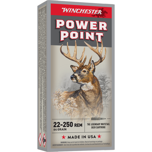 Winchester Power Point Rifle Ammunition .22-250 Rem 64 gr. PSP 3500 fps 20/ct