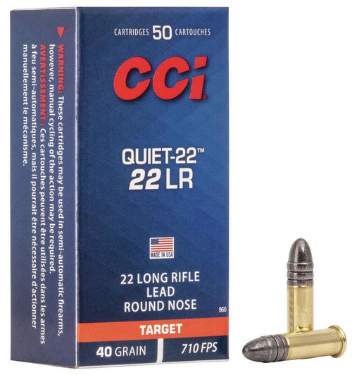 CCI Quiet-22 Rimfire Ammunition .22 LR 40 gr LRN 710 fps 50/ct