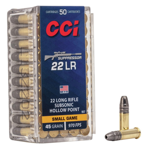 CCI 22 Suppressor Rimfire Ammunition .22 LR 45 gr JHP 970 fps 50/ct