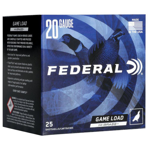 Federal Game-Shok Upland Game Hi Brass Load Shotshells 20 ga 3" 1-1/4 oz 1300 fps 6 25/ct