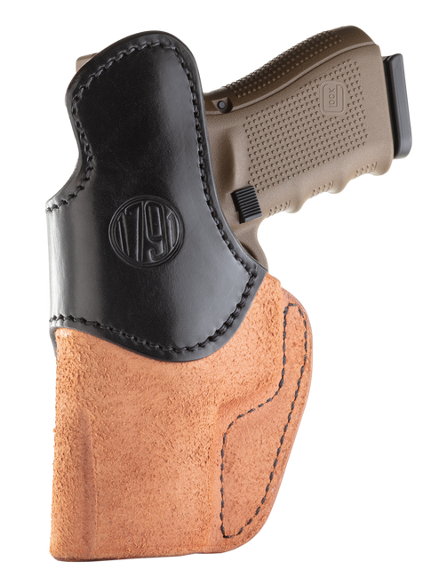 1791 Gunleather RCH4BLBR RCH  IWB Size 04 Black/Brown Leather Belt Clip Compatible w/Glock 17/S&W M&P Shield/Springfield XD Right Hand                                                                  