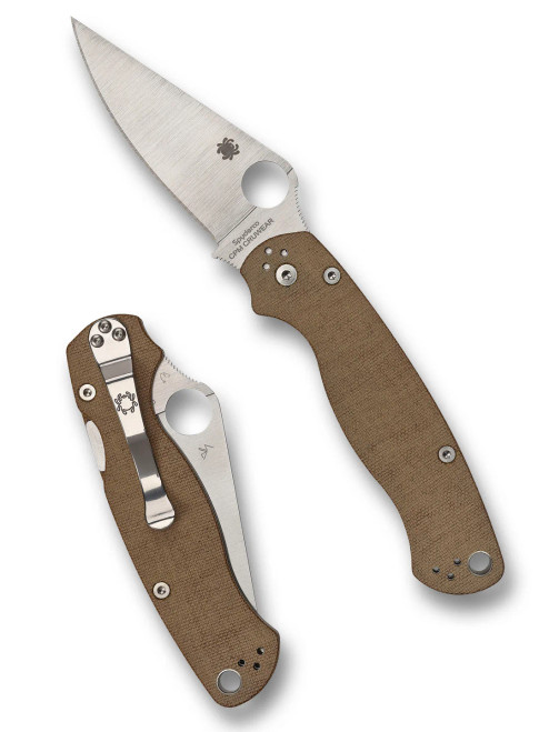 Spyderco Para Military 2 Brown Canvas Micarta CPM Cru-Wear 3.47"