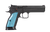 CZ-USA 91220 TS 2  9mm Luger 20+1 5.28" Blued Steel Barrel, Black Serrated Steel Slide, Black Polycoat Steel Frame w/Beavertail, Blue Checkered Aluminum Grip, Ambidextrous                             
