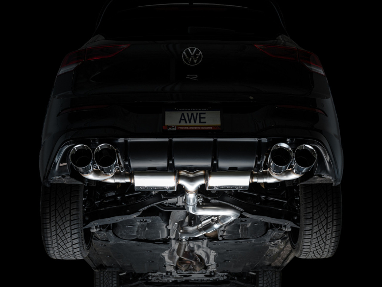 AWE MK8 Volkswagen Golf R 3in Touring Edition Quad Exhaust - Chrome Silver Tips - 3015-42658 Photo - Mounted