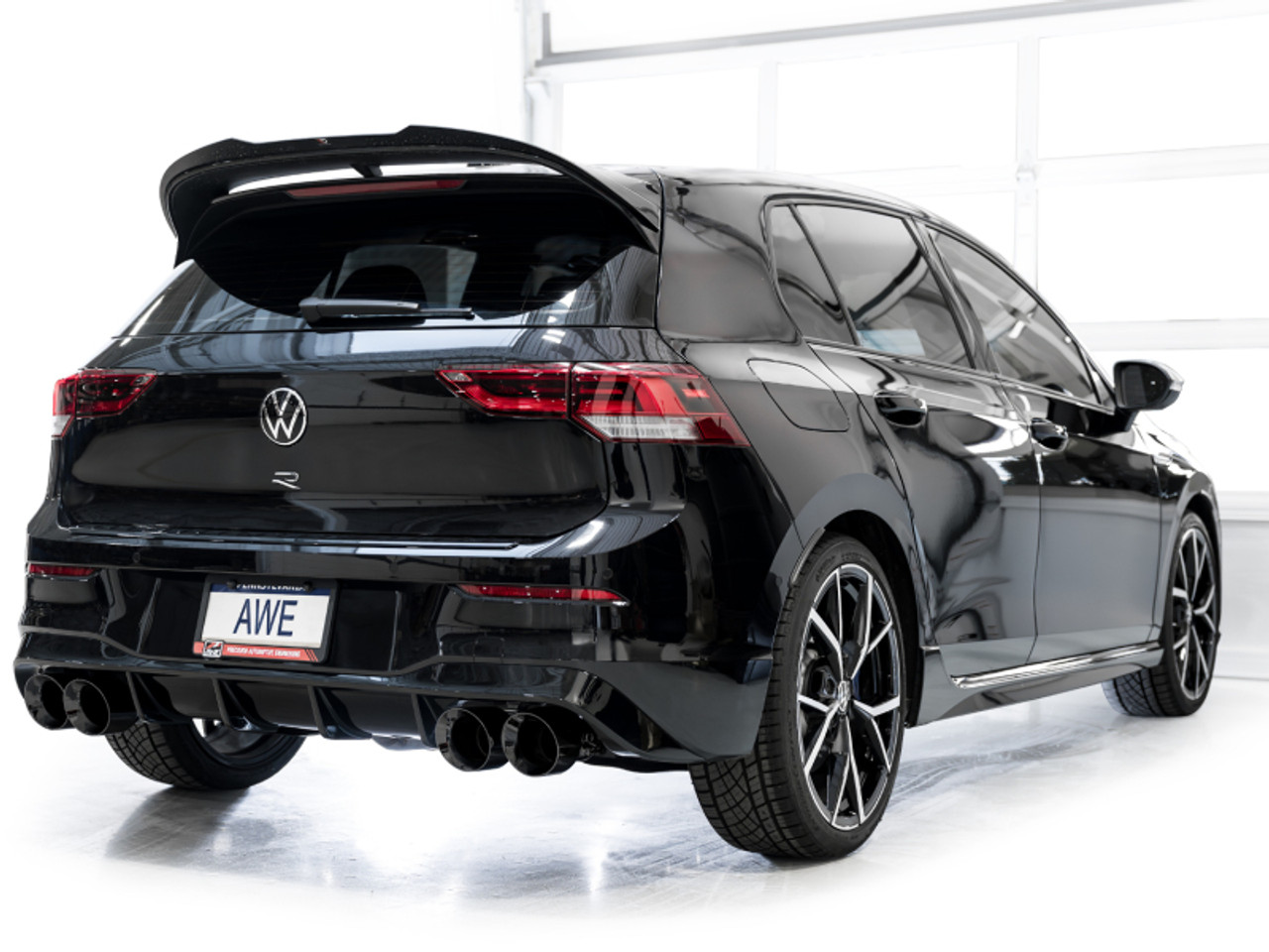 AWE MK8 Volkswagen Golf R 3in Touring Edition Quad Exhaust - Diamond Black Tips - 3015-43658 Photo - Mounted