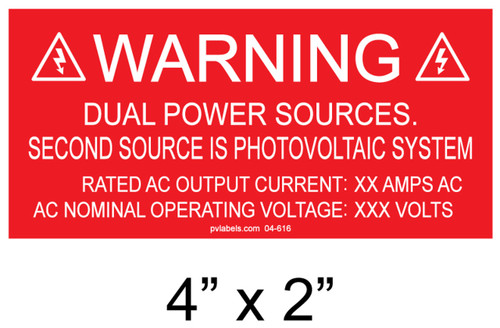 DUAL POWER SOURCE WARNING PLACARD  4" X  2"
