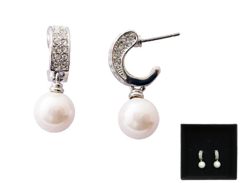 Steel Sapphire Pearl Crystal Drop Earring Rhodium Plated