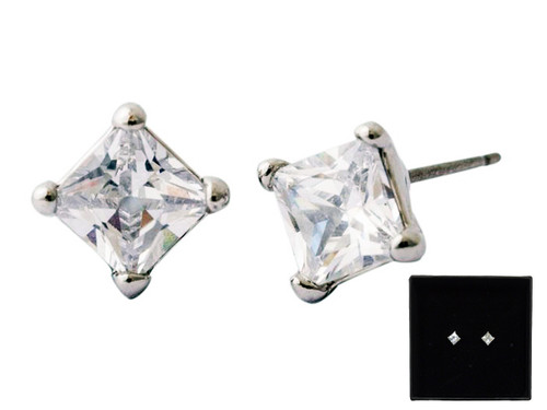 Steel Sapphire Cubic Zirconia 6mm Diamond Shape Earring RP