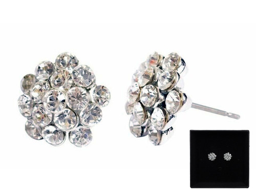 Steel Sapphire Crystal Cluster Earrings Rhodium Plated