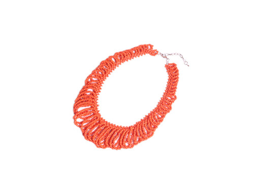 Steel Sapphire Loop Bead Necklace Coral