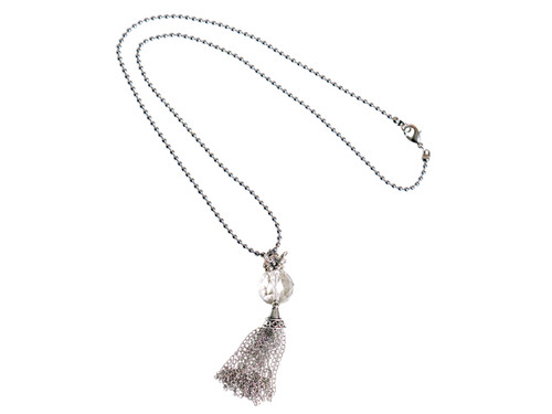 Steel Sapphire Fleur Crystal Pendant Necklace