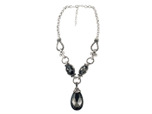 Steel Sapphire Hannah Black Crystal Necklace Rhodium