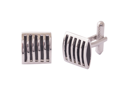 Steel Sapphire Men's Black Onyx Cuff Links Rhodium Plated