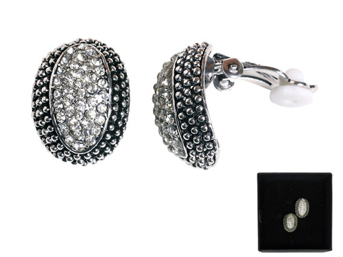 Steel Sapphire Clip On Earring Rhodium