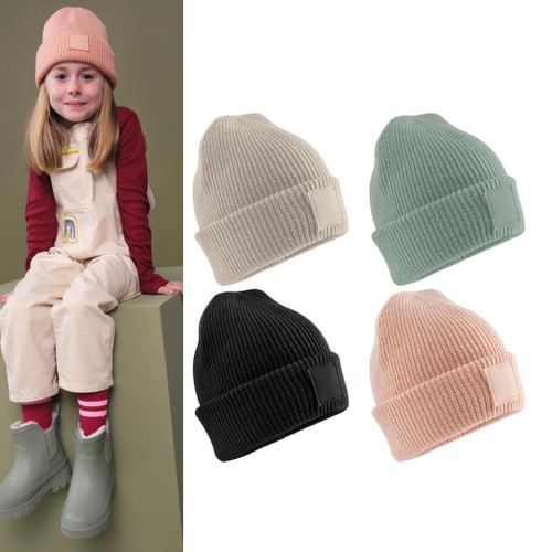 Beechfield Kids deep cuffed tonal patch beanie