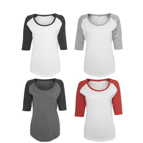 Build Your Brand Women's ¾ contrast raglan tee - BY022