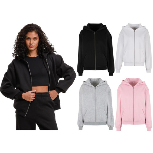 Build Your Brand Women’s loose-fit zip hoodie