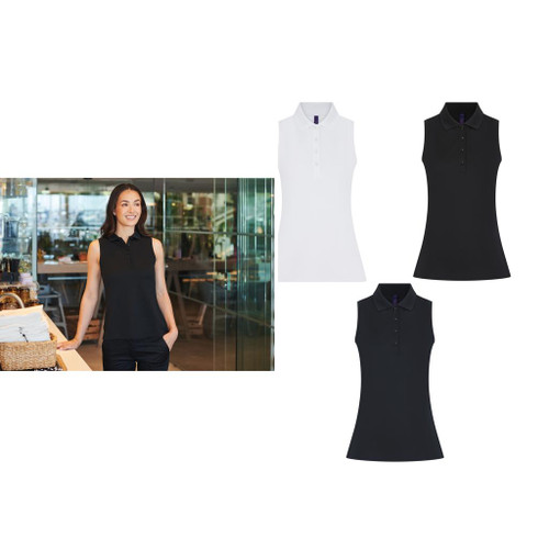 Henbury Women’s sleeveless Coolplus® polo shirt