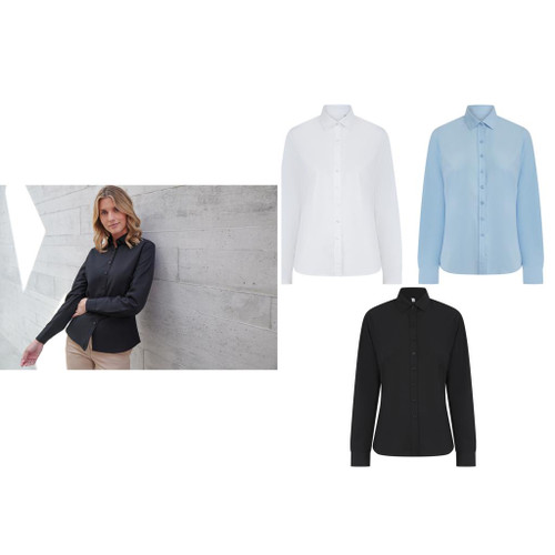 Henbury Women’s long sleeve ‘cotton-feel’ Coolplus® shirt