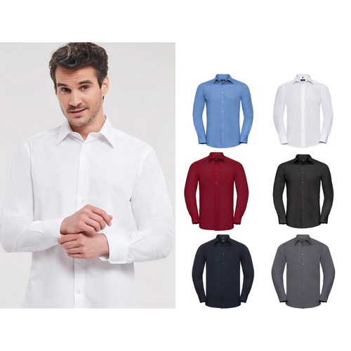 Russell Collection Long sleeve polycotton easycare fitted poplin shirt