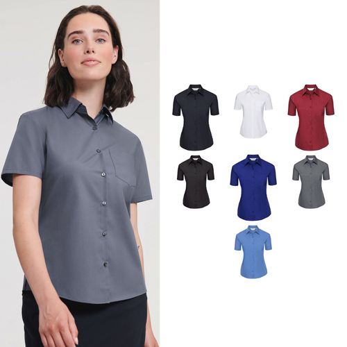 Russell Collection Women's short sleeve polycotton easycare poplin shirt