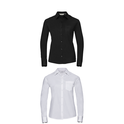 Russell Collection Women's long sleeve 100% cotton poplin shirt