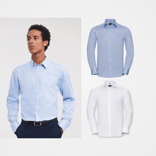 Russell Collection Long sleeve herringbone shirt