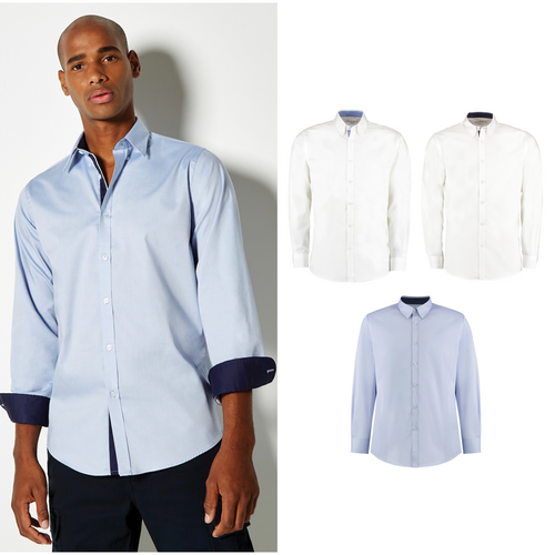 Kustom Kit Contrast premium Oxford shirt (button-down collar) long-sleeved (tailored fit)