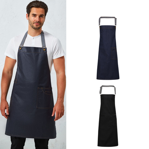 Premier District waxed-look denim bib apron