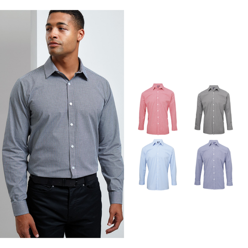Premier Microcheck (Gingham) long sleeve cotton shirt