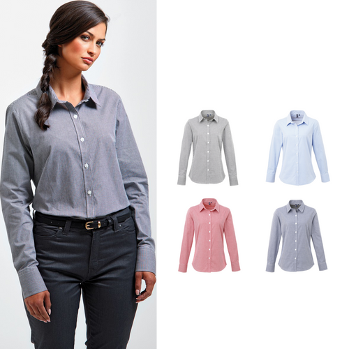 Premier Women's Microcheck (Gingham) long sleeve cotton shirt