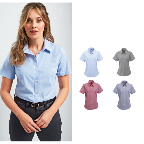 Premier Women's Microcheck (Gingham) short sleeve cotton shirt