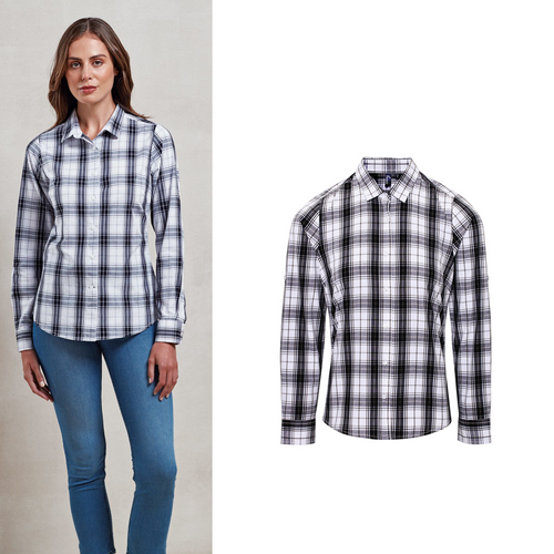 Premier Women's Ginmill check cotton long sleeve shirt - PR354