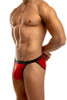Jack Adams Modal Muscle Brief aka the Booty Brief in red/charcoal (profile view) - men's sexy, premium, functional underwear, jockstraps and thongs.