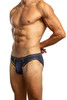 Jack Adams LUX Profile Brief in peacoat blue with yellow piping (profile view) - men's sexy, premium, functional underwear, jockstraps and thongs.