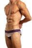 Jack Adams Sport Stripes Low Rise 1" Swim suit in purple (profile view) - premium,  fashionable and fun swimsuits, swim briefs, swim trunks and swim bikinis